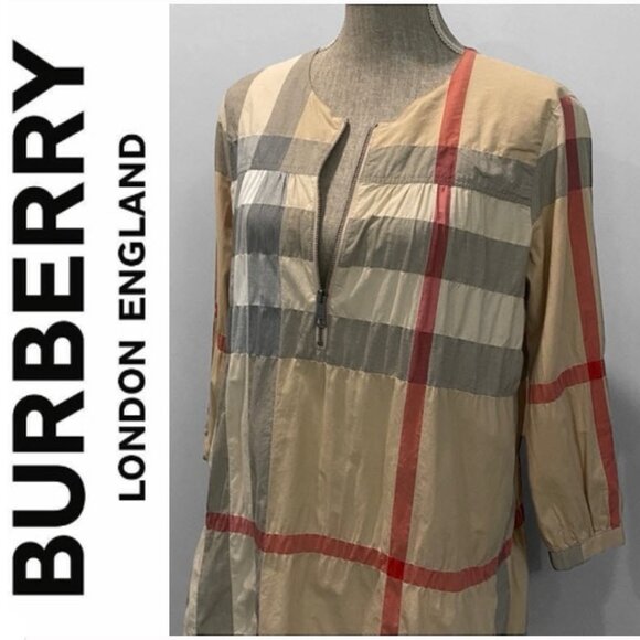 Burberry Brit Henley Top Nova Check Mid-Length Sleeves Size Small  Description: - Picture 1 of 15